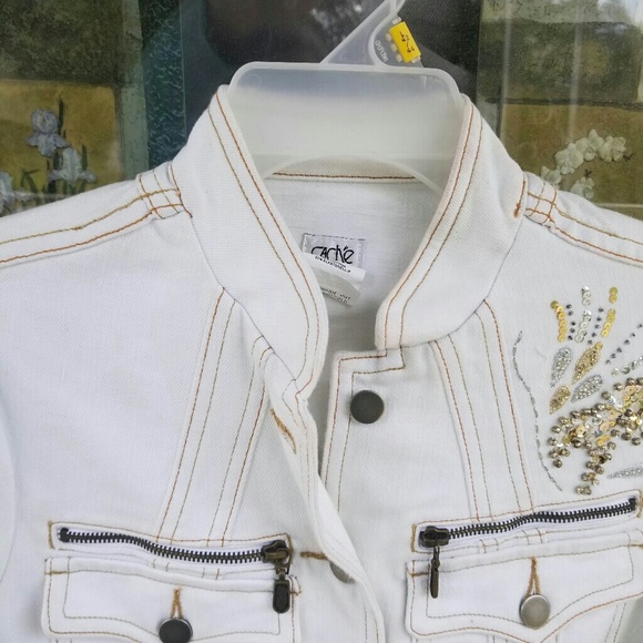 Cache Denim Beaded Jacket Size Small - Picture 4 of 8